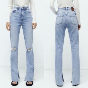 Zara Light Blue Distressed Flare Jeans
